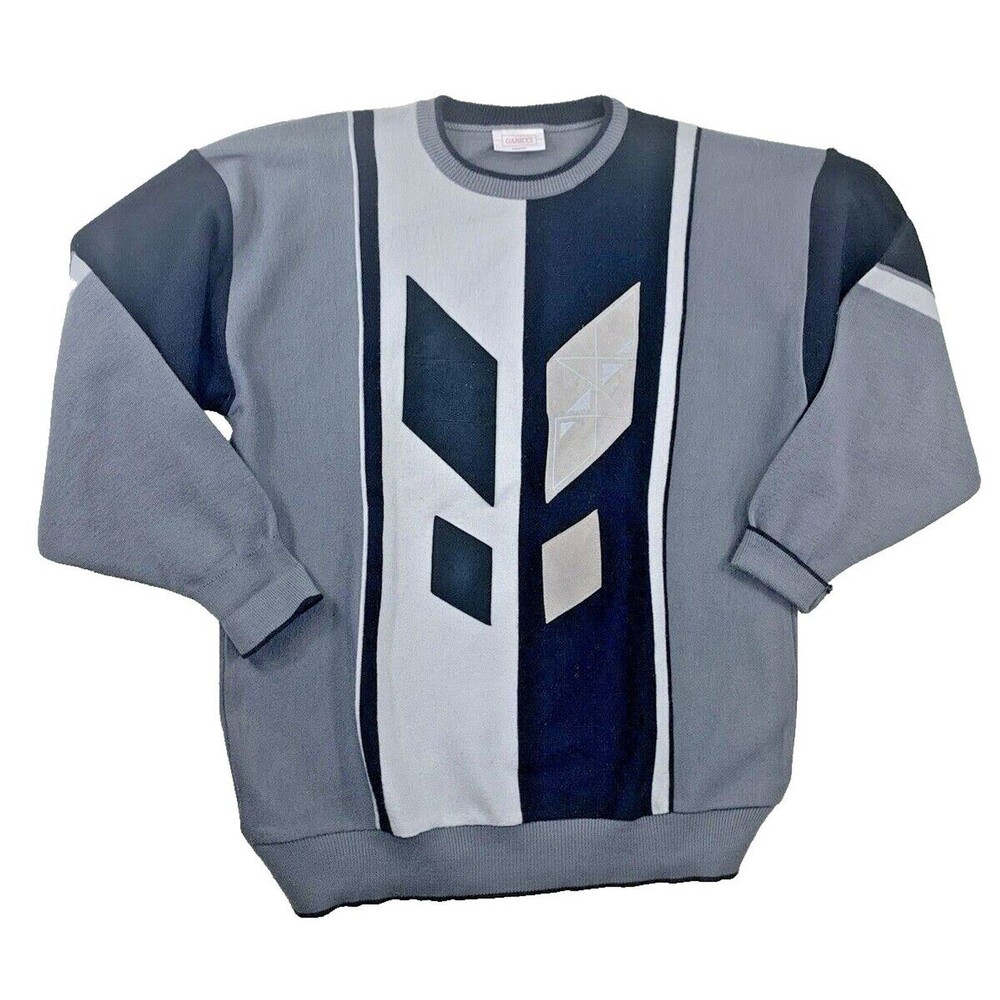 Gabicci Men's L Wool Blend Suede Patch Geometric Made in Italy Knit Sweater